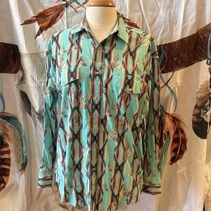 Mens Western Pearl Snap Aztec Print Button Down Shirt